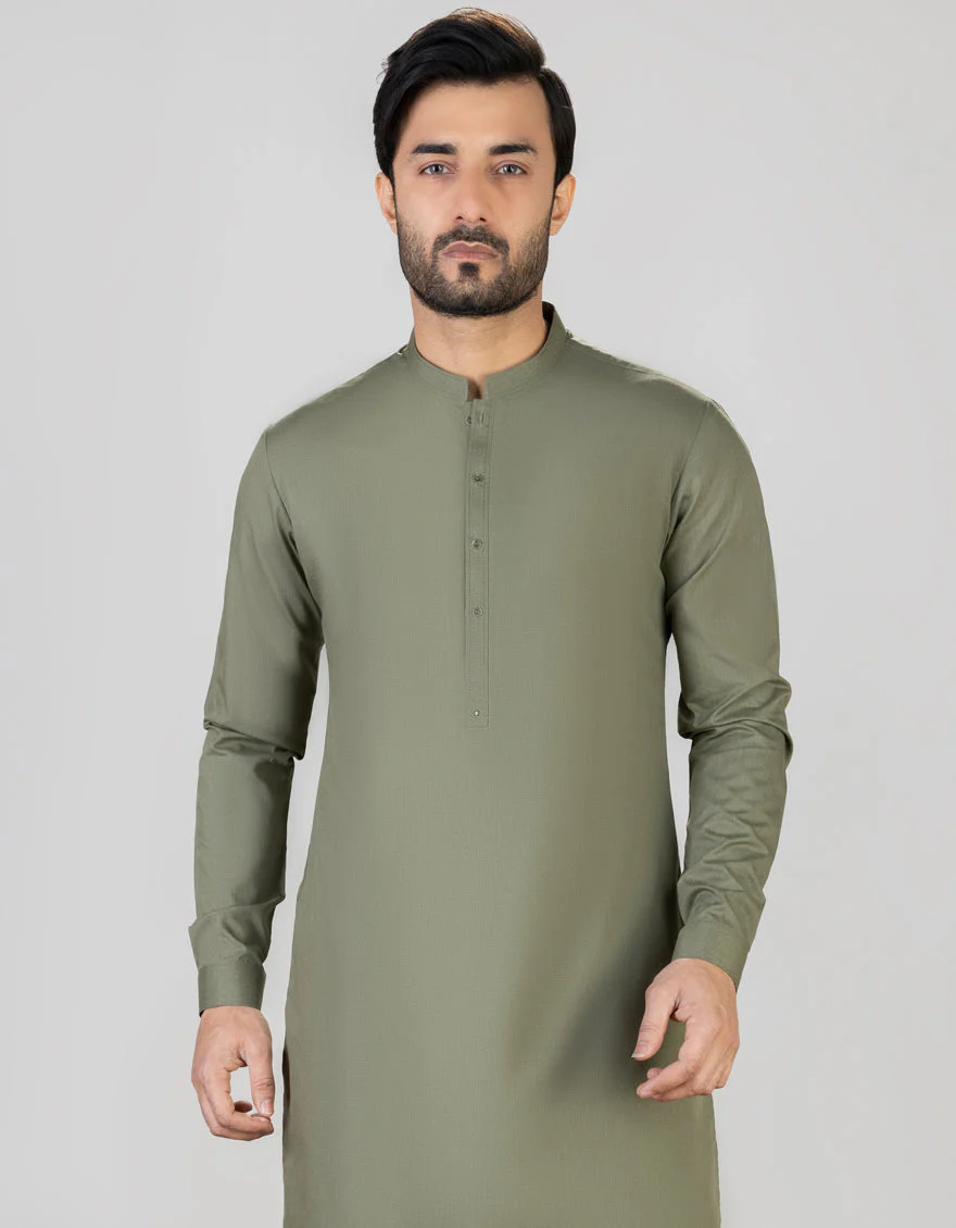OLIVE GREEN BLENDED KURTA | JJK-A-US-34357/S23/JJ8284-PN - Image 3