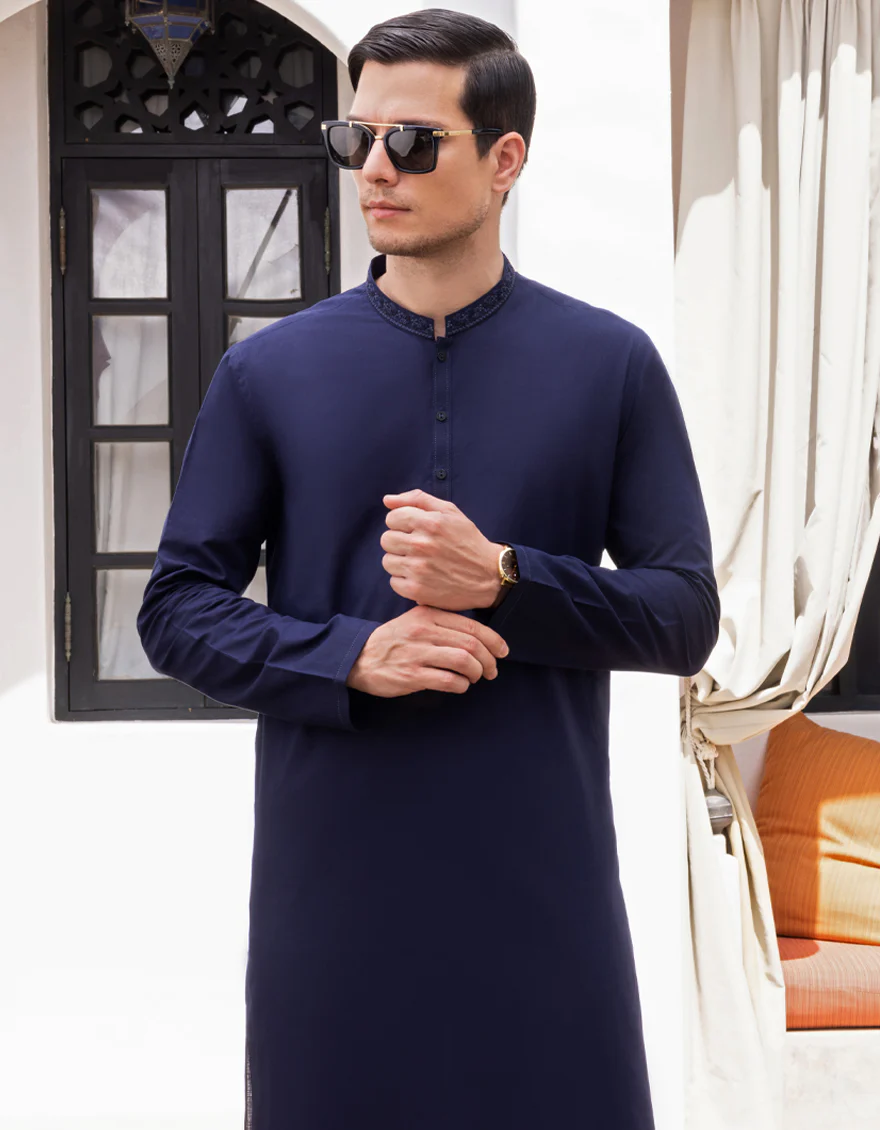 NAVY BLUE COTTON KURTA | JJK-A-US-37675/W22/JJ8293-SF - Image 3