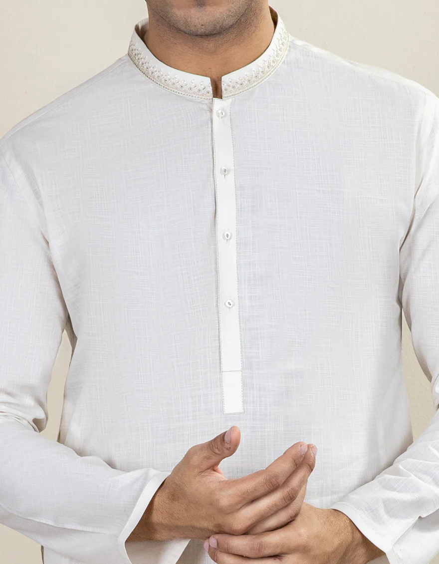 OFF WHITE COTTON KURTA | JJK-A-US-37676/W22/JJ8293-SF - Image 2
