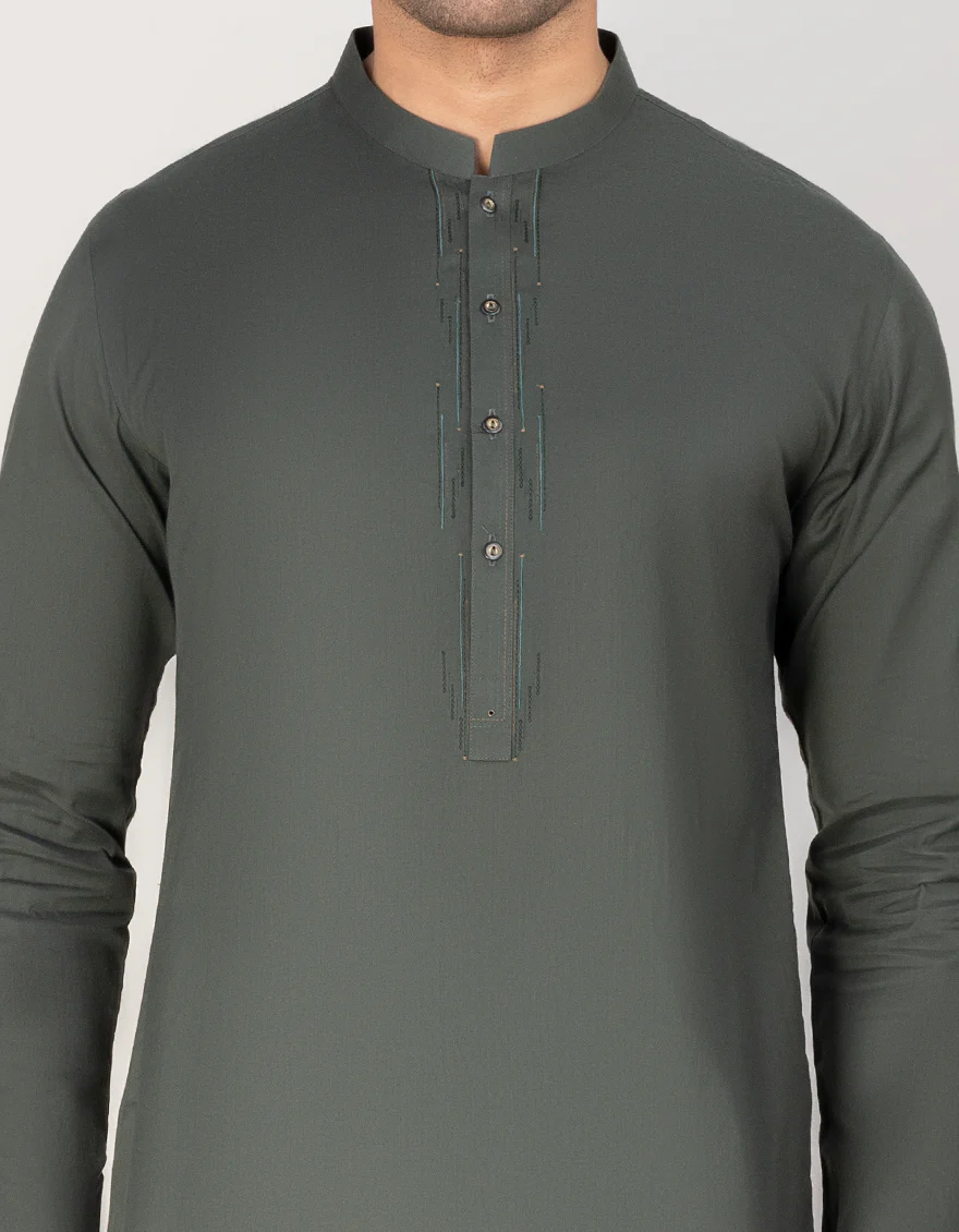 ARMY GREEN COTTON KURTA | JJK-A-US-37690/S23/JJ7636-CL - Image 2