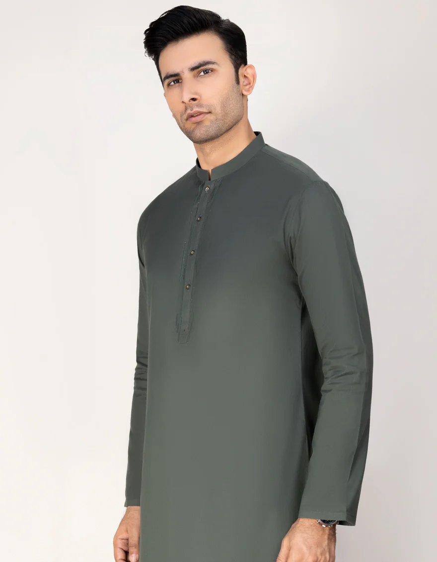 ARMY GREEN COTTON KURTA | JJK-A-US-37690/S23/JJ7636-CL - Image 3