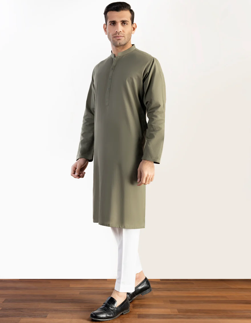ARMY GREEN COTTON KURTA | JJK-A-US-37754/S23/DME3226-PN
