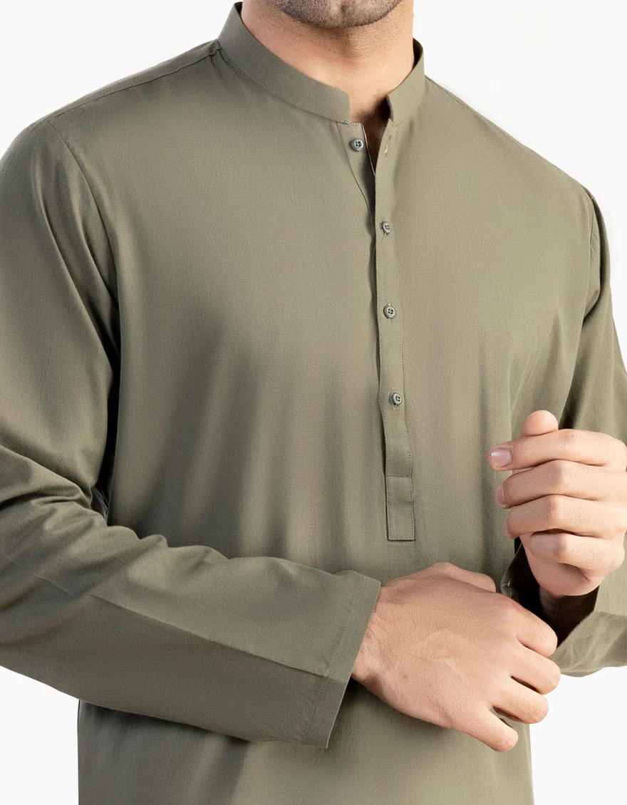 ARMY GREEN COTTON KURTA | JJK-A-US-37754/S23/DME3226-PN - Image 2