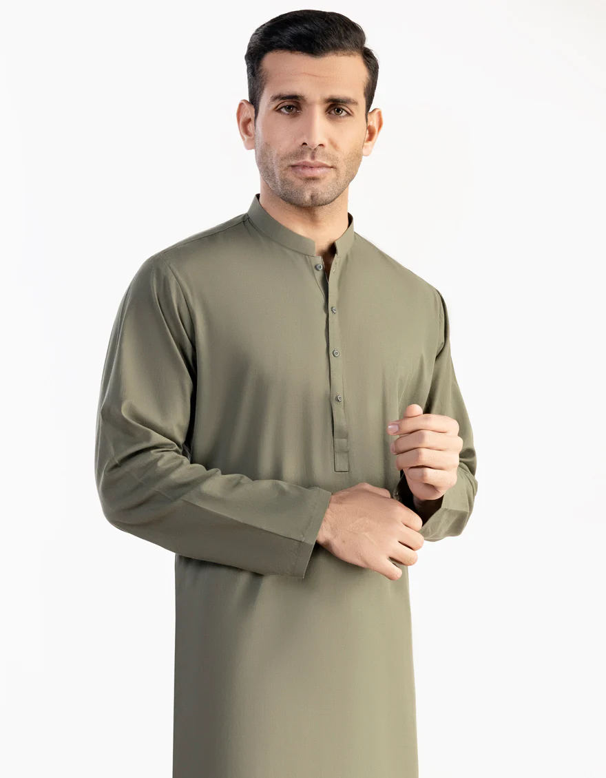 ARMY GREEN COTTON KURTA | JJK-A-US-37754/S23/DME3226-PN - Image 3