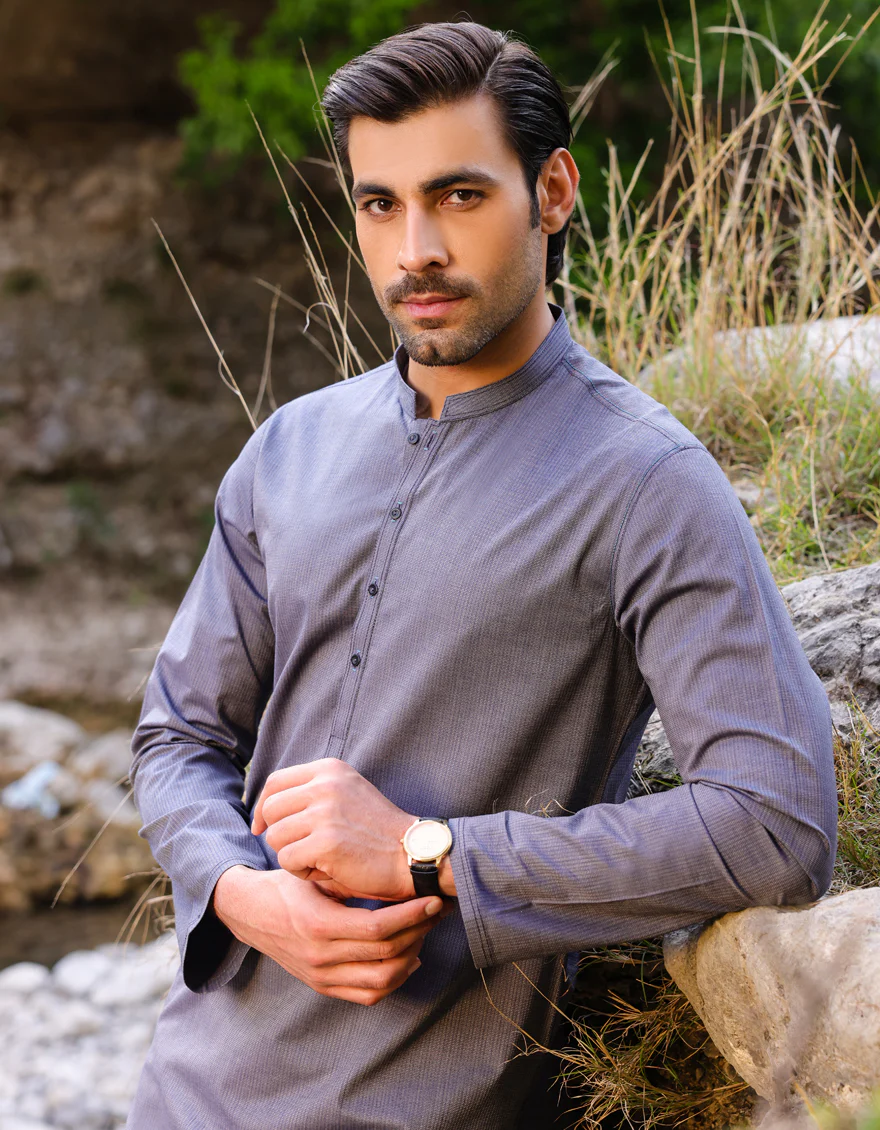 HATCHED BLUE COTTON KURTA | JJK-A-US-37760/S23/JJ8945-CL - Image 2