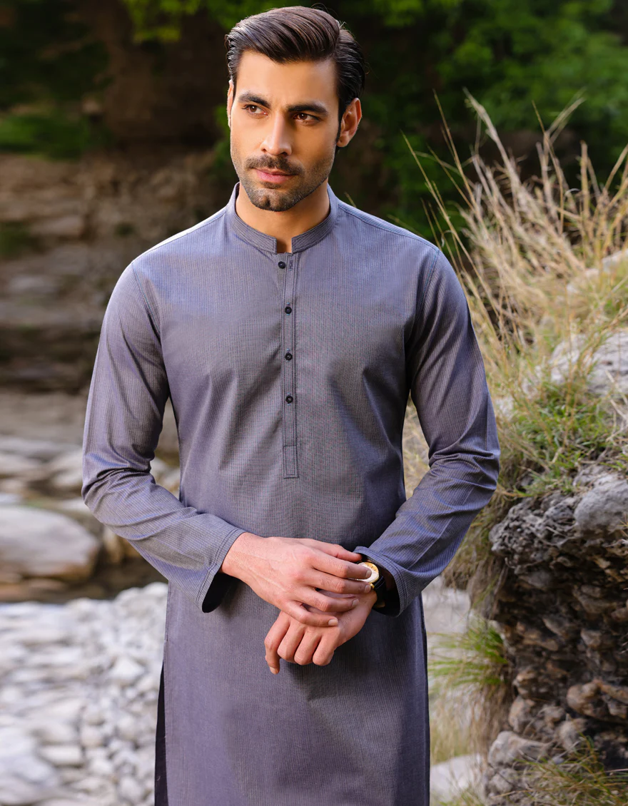 HATCHED BLUE COTTON KURTA | JJK-A-US-37760/S23/JJ8945-CL - Image 3