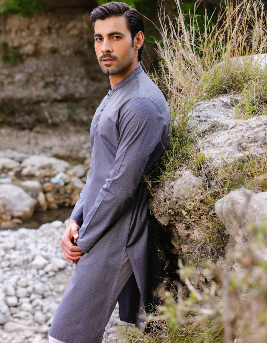 HATCHED BLUE COTTON KURTA | JJK-A-US-37760/S23/JJ8945-CL - Image 4