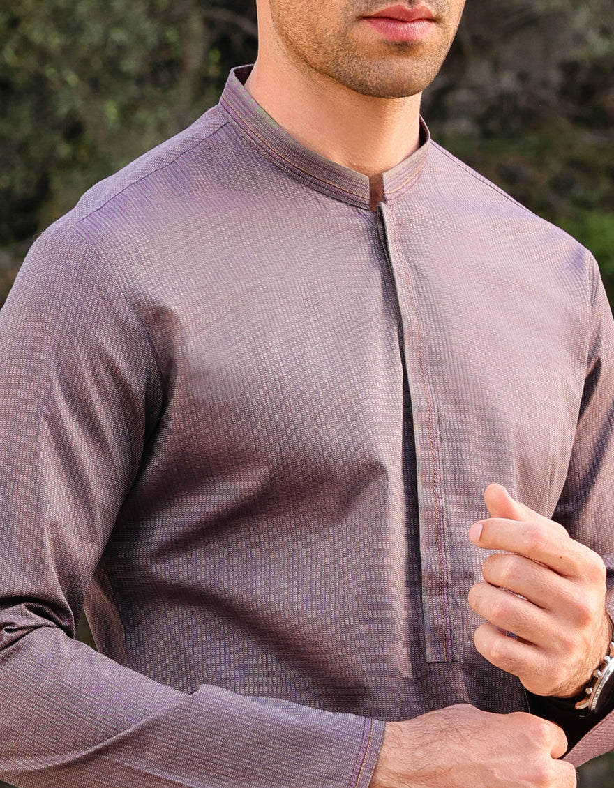 HATCHED PURPLE COTTON KURTA | JJK-A-US-37761/S23/JJ8945-CL - Image 2
