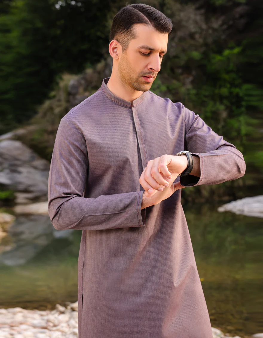 HATCHED PURPLE COTTON KURTA | JJK-A-US-37761/S23/JJ8945-CL - Image 3