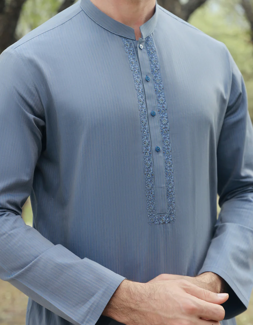 PIGEON BLUE COTTON KURTA | JJK-A-US-37786/S23/JJ8963-FL - Image 3