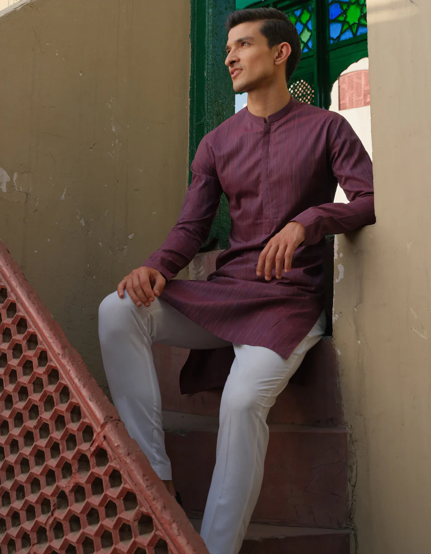 MULTI-PLUM COTTON KURTA | JJK-A-US-40285/S22/JJ7116-PN - Image 4