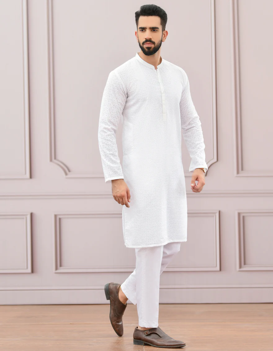 WHITE SHIFFLY KURTA | JJK-A-US-42336/S22/JJ8082-PN - Image 4