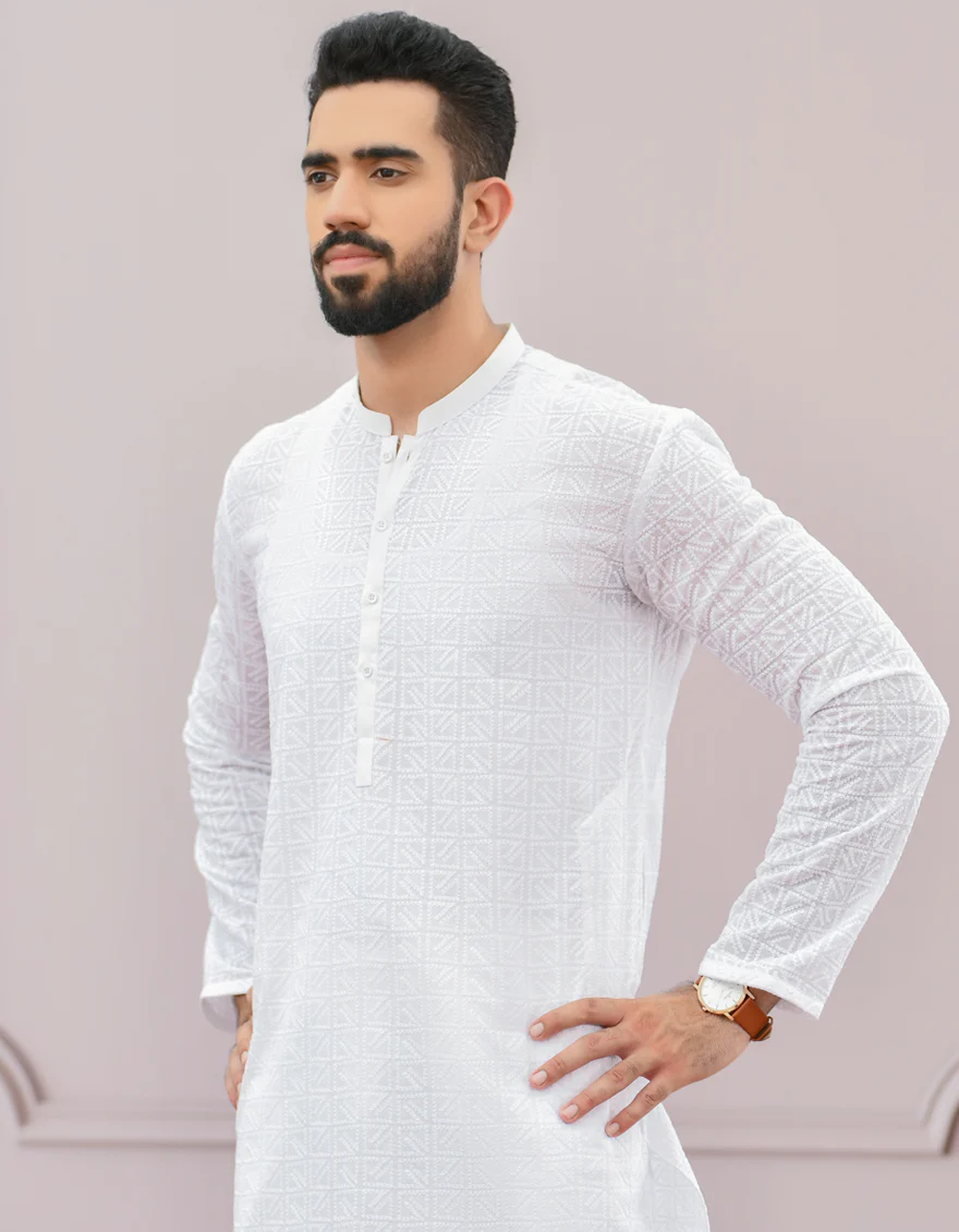 WHITE SHIFFLY KURTA | JJK-A-US-42336/S22/JJ8082-PN - Image 5