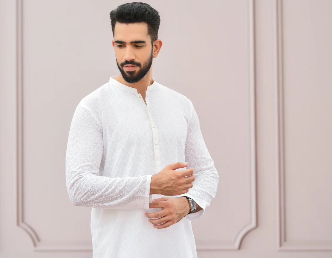 WHITE SHIFFLY KURTA | JJK-A-US-42337/S22/JJ8082-PN - Image 3
