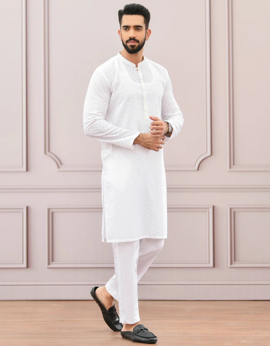 WHITE SHIFFLY KURTA | JJK-A-US-42337/S22/JJ8082-PN - Image 4