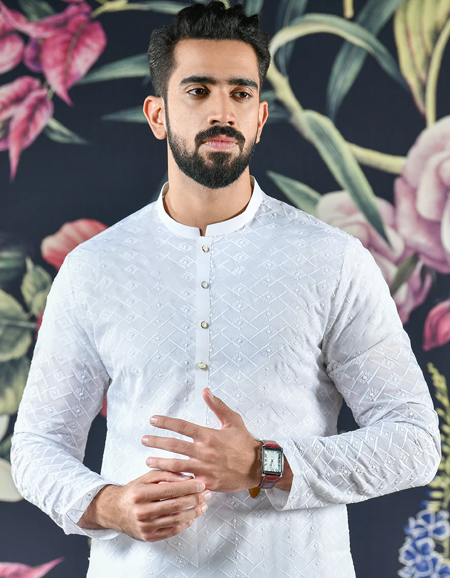 WHITE SHIFFLY KURTA | JJK-A-US-42338/S22/JJ8082-PN - Image 2