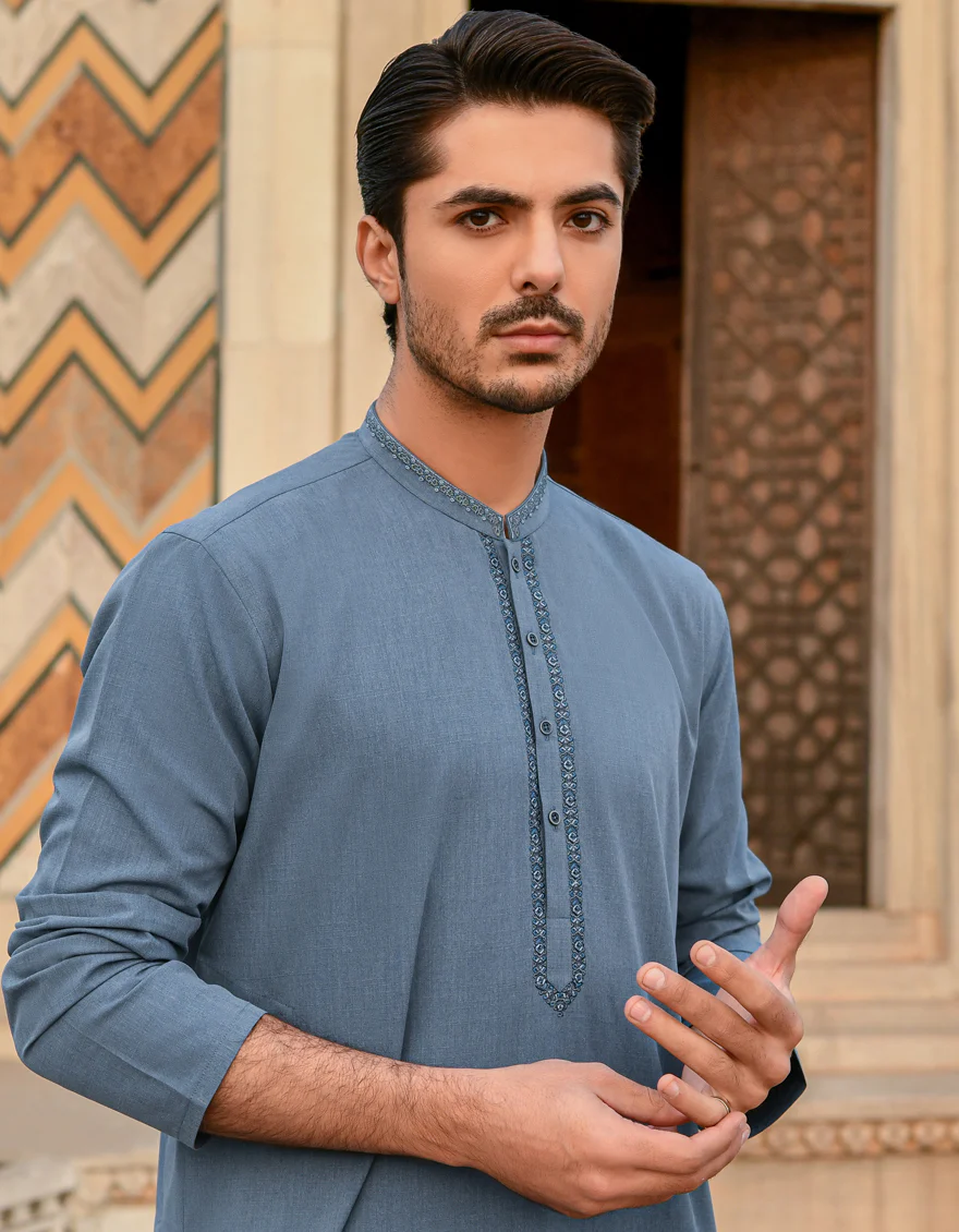 DENIM BLUE BLENDED KURTA | JJK-A-US-43061/S22/JJ8163-SF - Image 2