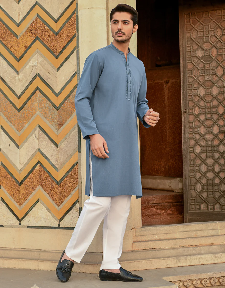 DENIM BLUE BLENDED KURTA | JJK-A-US-43061/S22/JJ8163-SF - Image 3