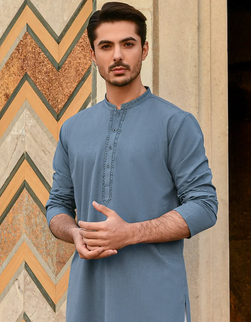 DENIM BLUE BLENDED KURTA | JJK-A-US-43061/S22/JJ8163-SF - Image 4