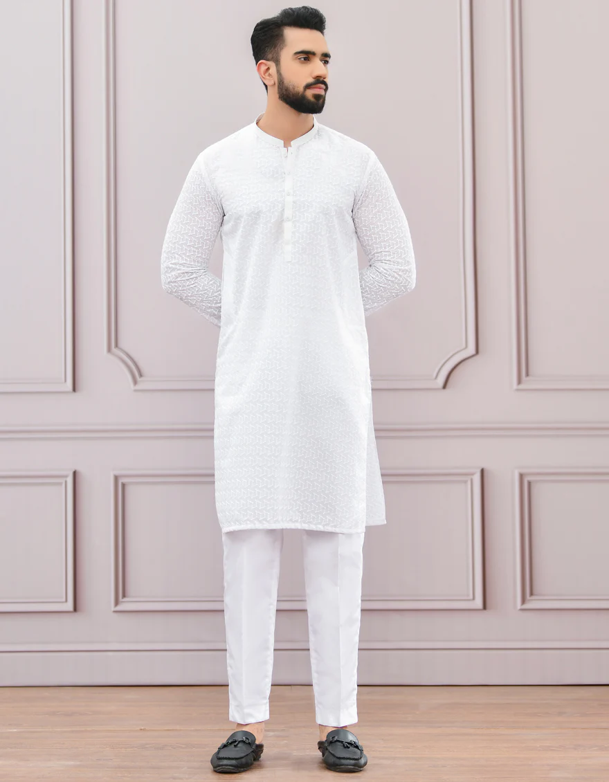 WHITE SCHIFFLI KURTA | JJK-A-US-43079/S22/JJ8082-PN - Image 3