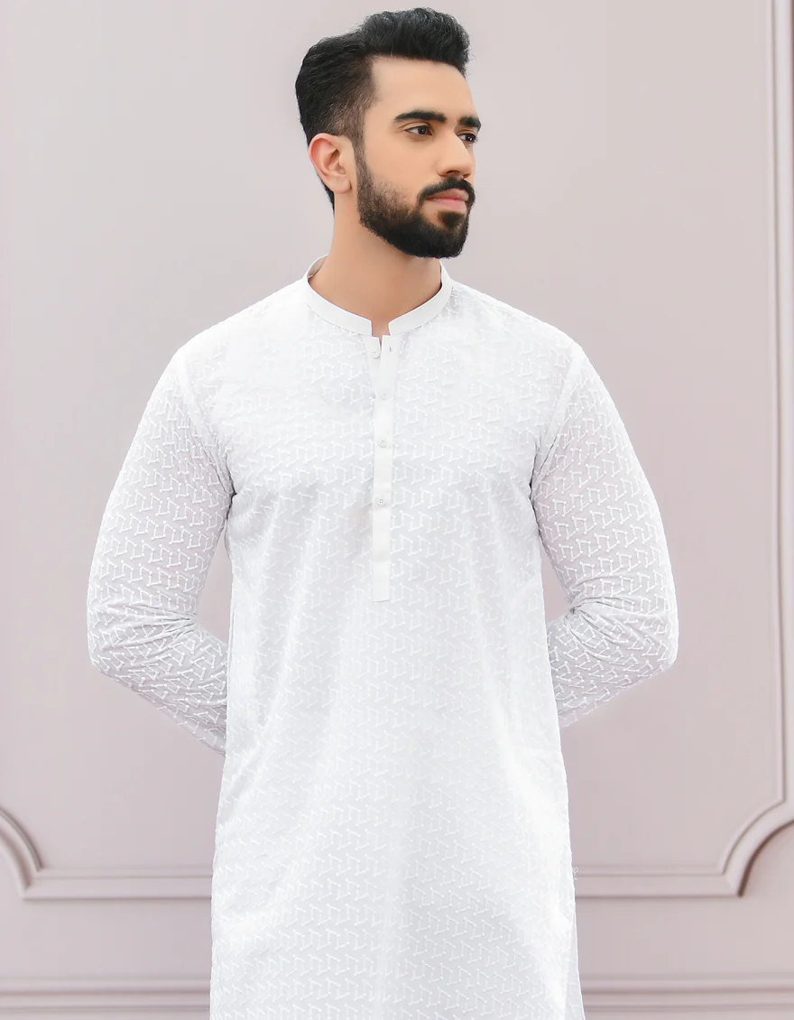 WHITE SCHIFFLI KURTA | JJK-A-US-43079/S22/JJ8082-PN - Image 5