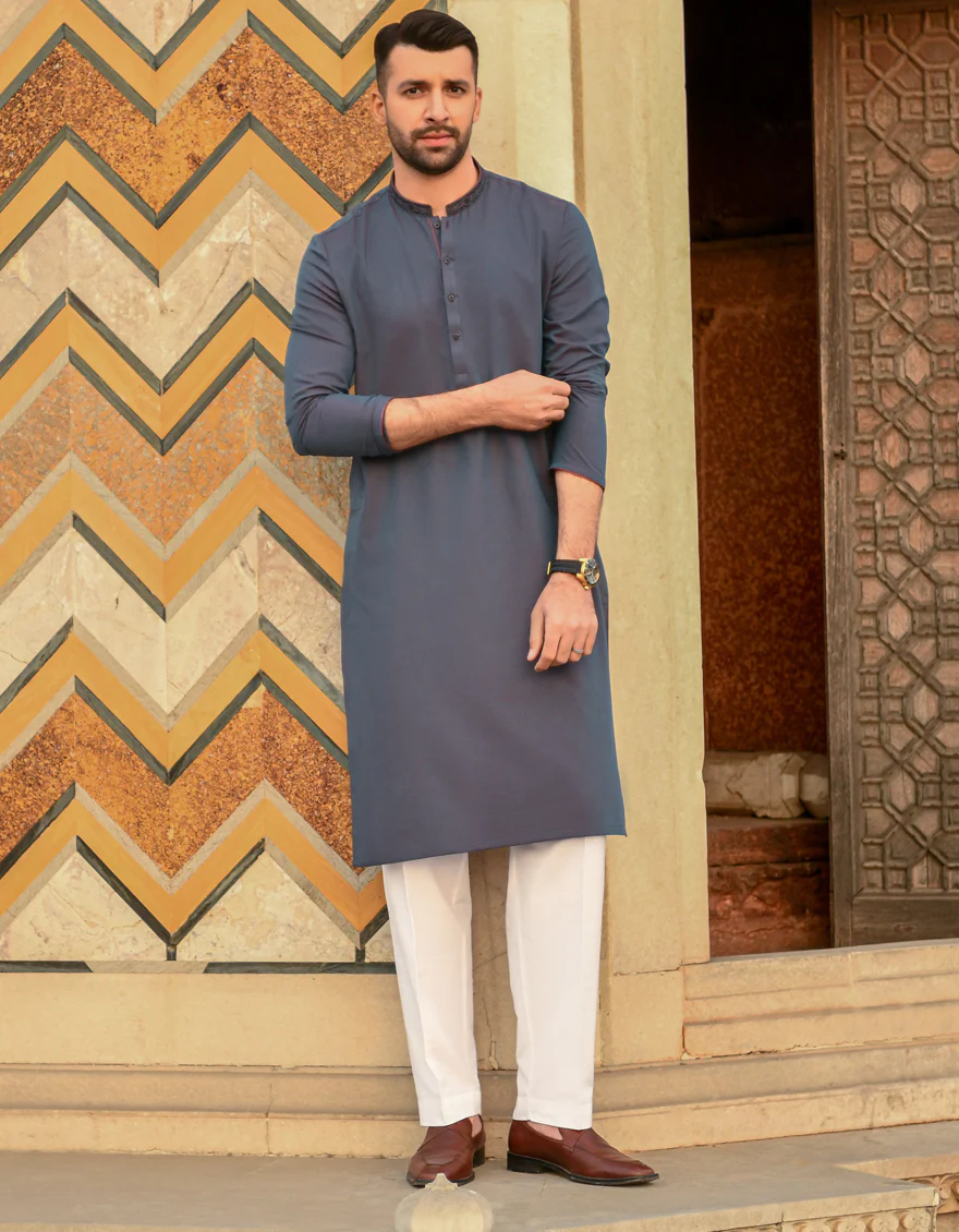 PRUSSIAN BLUE BLENDED KURTA | JJK-A-US-44039/S22/JJ8165-SF - Image 3