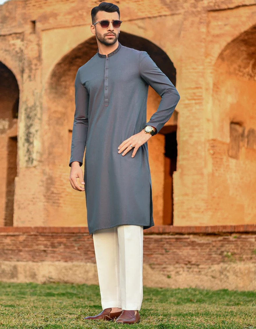 PRUSSIAN BLUE BLENDED KURTA | JJK-A-US-44039/S22/JJ8165-SF - Image 4