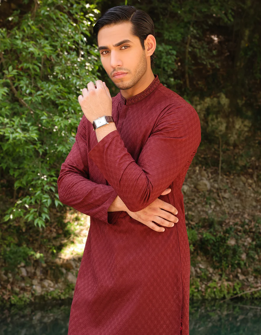 MAROON COTTON KURTA | JJK-A-US-47023/S23/JJ8714-FL - Image 2