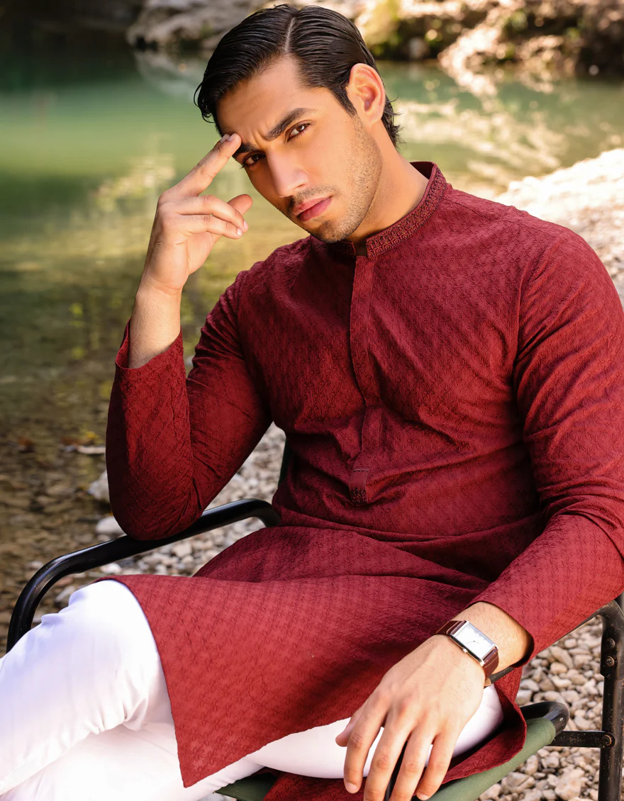 MAROON COTTON KURTA | JJK-A-US-47023/S23/JJ8714-FL - Image 3