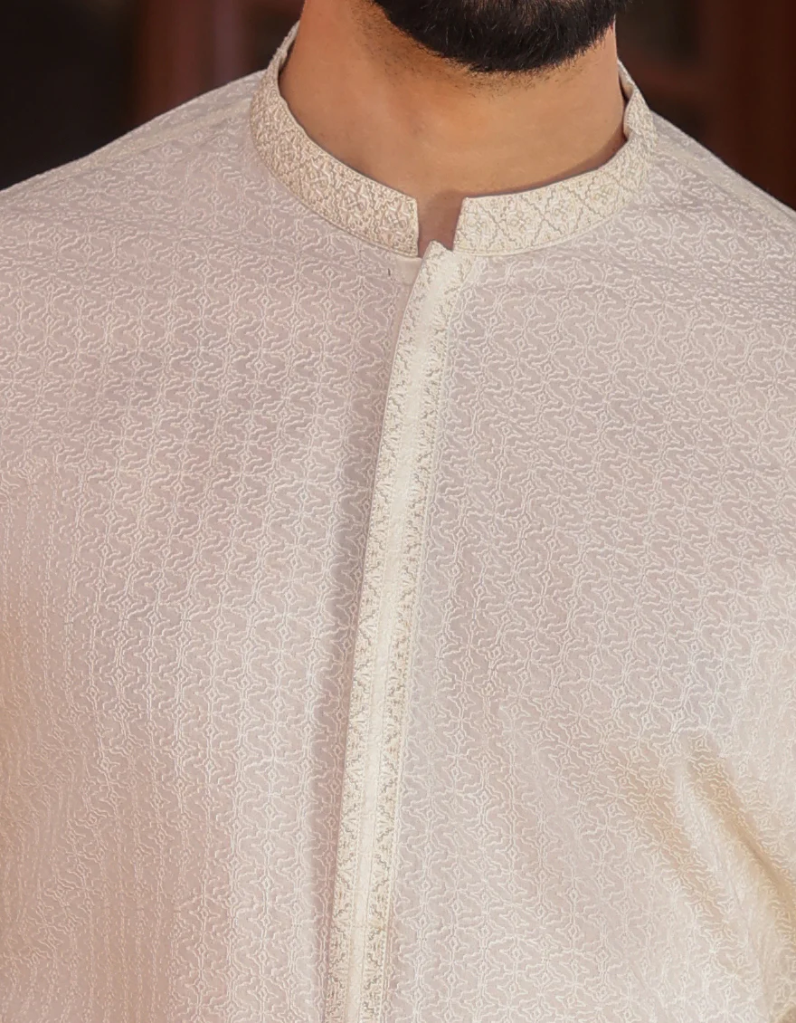 OFF WHITE COTTON KURTA | JJK-A-US-47042/S23/JJ8714-FL - Image 2