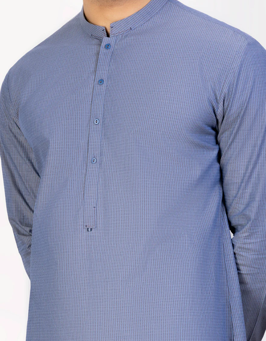 HATCHED BLUE COTTON KURTA | JJK-A-US-47093/S23/JJ8924-PN - Image 2