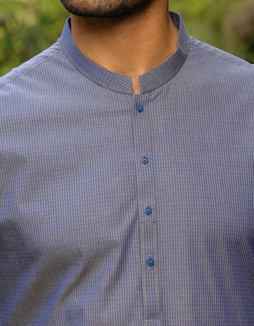 HATCHED BLUE COTTON KURTA | JJK-A-US-47094/S23/JJ8924-PN - Image 2