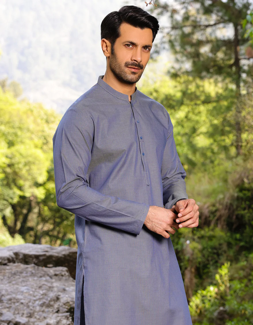 HATCHED BLUE COTTON KURTA | JJK-A-US-47094/S23/JJ8924-PN - Image 3