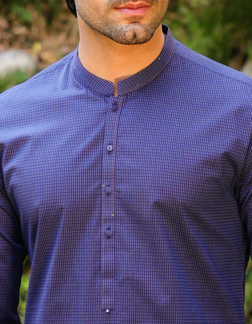 HATCHED BLUE COTTON KURTA | JJK-A-US-47095/S23/JJ8924-PN - Image 2