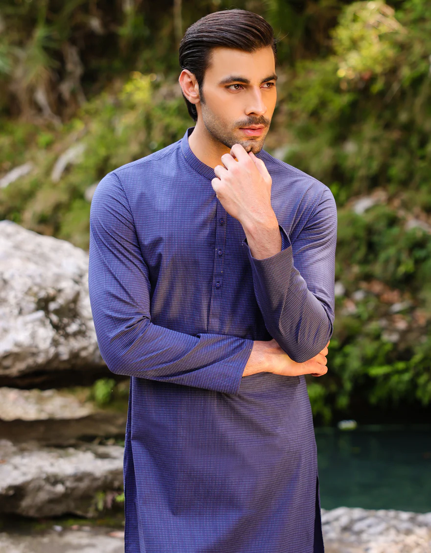 HATCHED BLUE COTTON KURTA | JJK-A-US-47095/S23/JJ8924-PN - Image 3