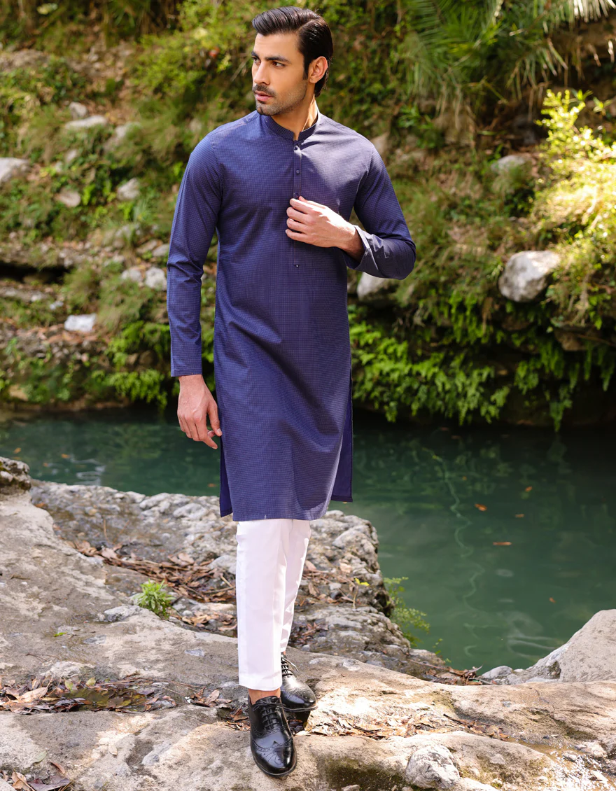 HATCHED BLUE COTTON KURTA | JJK-A-US-47095/S23/JJ8924-PN - Image 5