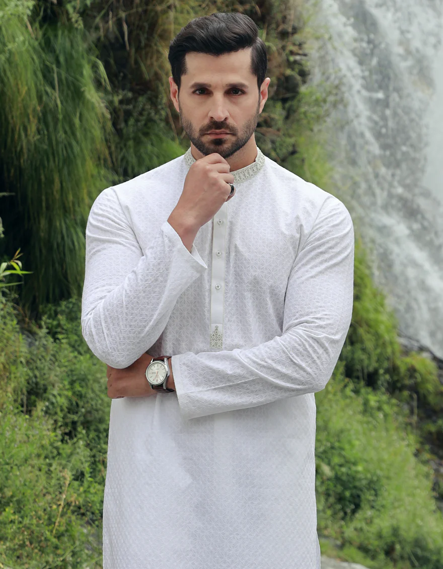 WHITE COTTON KURTA | JJK-A-US-47103/S23/JJ8714-FL - Image 2
