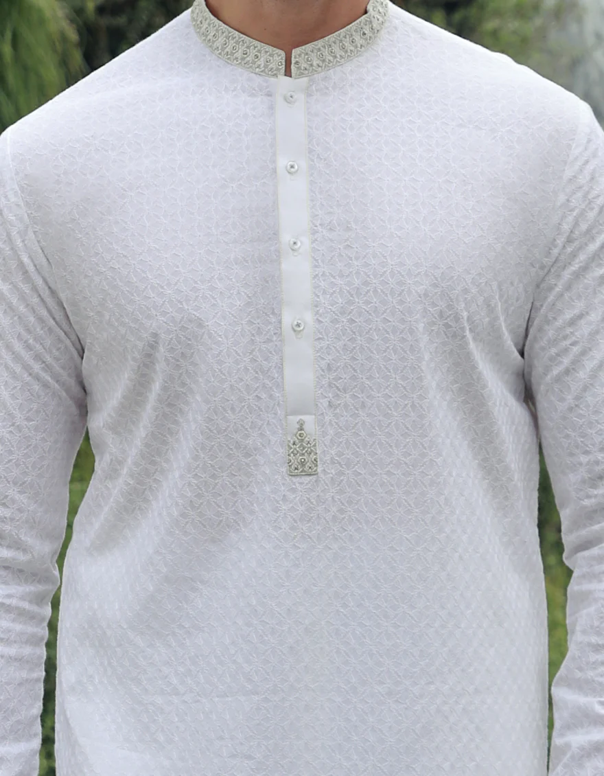 WHITE COTTON KURTA | JJK-A-US-47103/S23/JJ8714-FL - Image 4