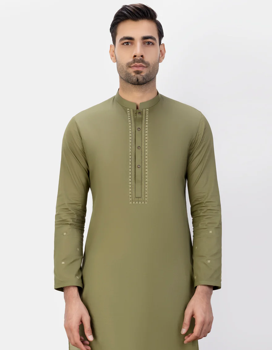 ARMY GREEN COTTON KURTA | JJK-S-32799/S23/JJ8714-CL - Image 2