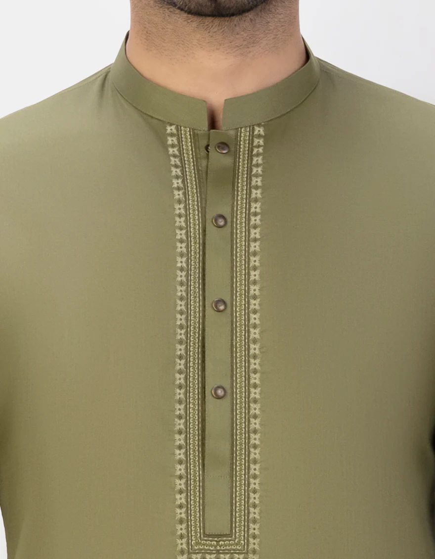 ARMY GREEN COTTON KURTA | JJK-S-32799/S23/JJ8714-CL - Image 3