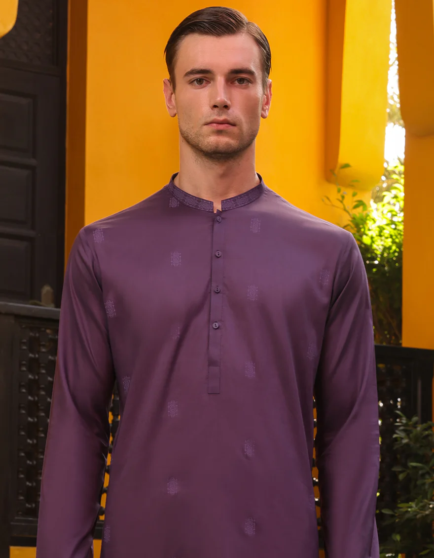 DARK PURPLE COTTON KURTA | JJK-S-32872/S24/JJ8714-SF - Image 3
