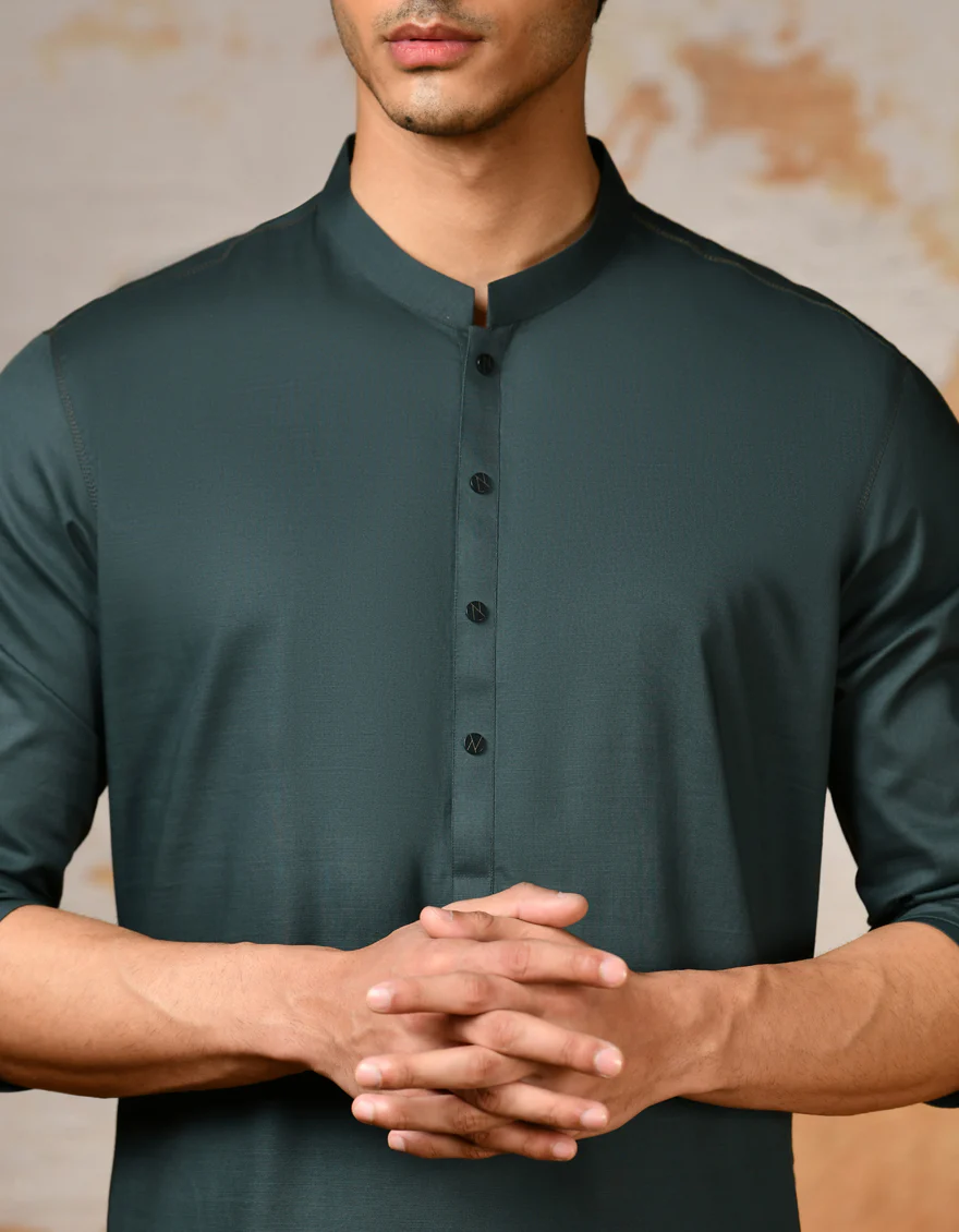 DARK GREEN COTTON KURTA | JJK-S-32910/S24/JJ9213-PN - Image 2