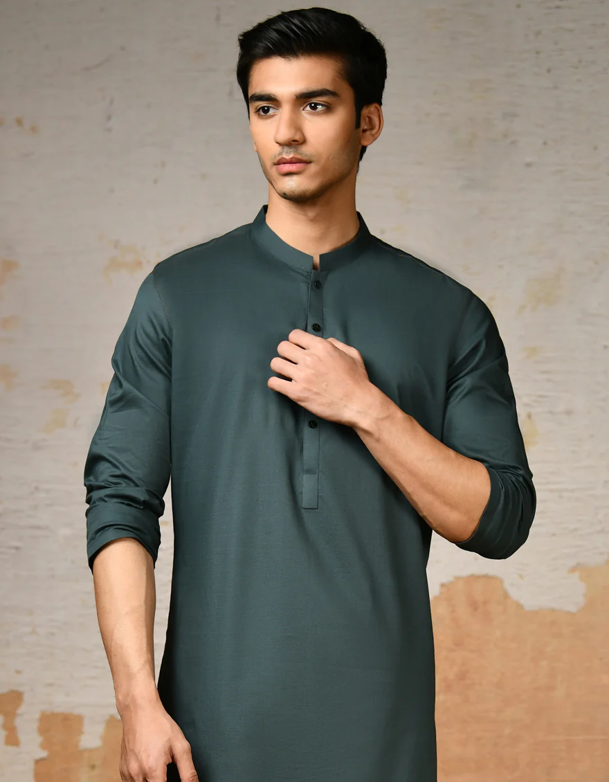 DARK GREEN COTTON KURTA | JJK-S-32910/S24/JJ9213-PN - Image 3