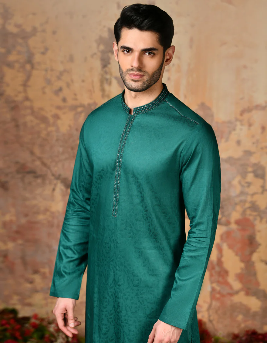 GREEN COTTON KURTA | JJK-S-32913/S24/JJ9232-FL - Image 3