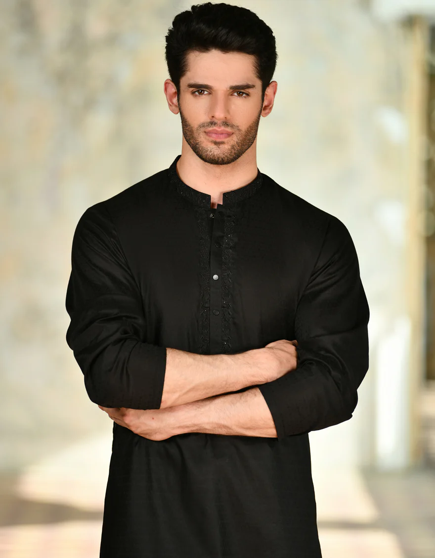 BLACK BLENDED KURTA | JJK-S-32931/S24/JJ9280-FL - Image 2