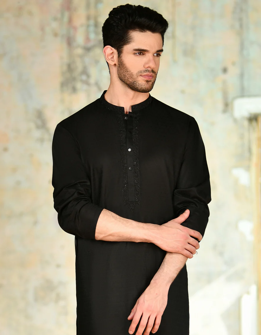 BLACK BLENDED KURTA | JJK-S-32931/S24/JJ9280-FL - Image 3