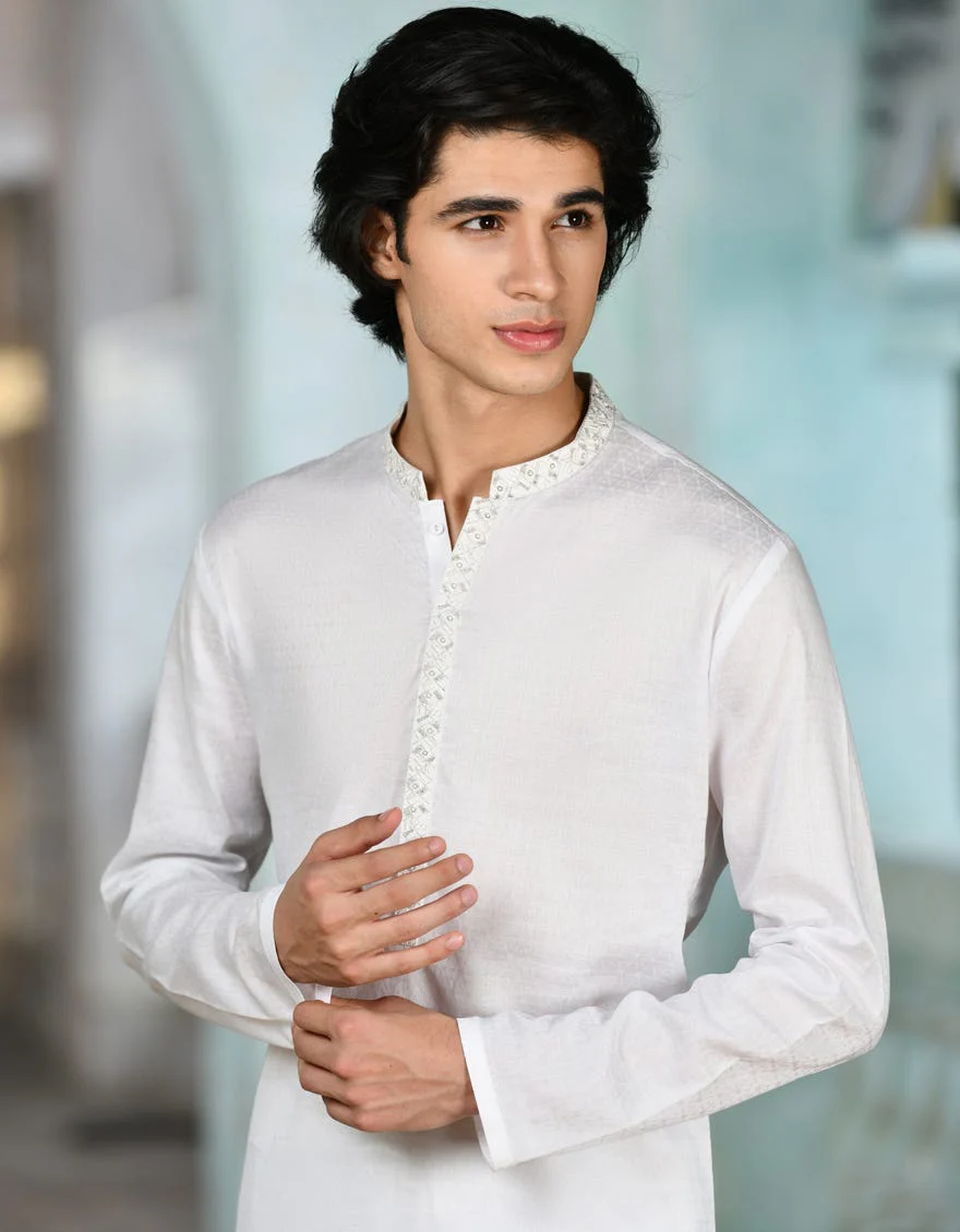 WHITE BLENDED KURTA | JJK-S-32932/S24/JJ9280-FL - Image 2