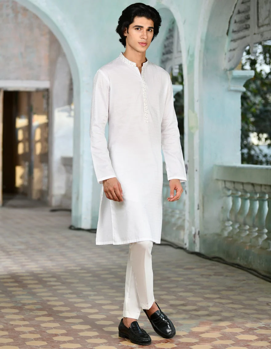 WHITE BLENDED KURTA | JJK-S-32932/S24/JJ9280-FL - Image 3