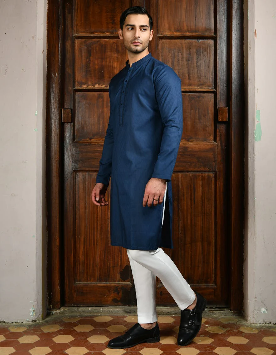 PRUSSIAN BLUE BLENDED KURTA | JJK-S-32945/S24/JJ9279-SF - Image 2