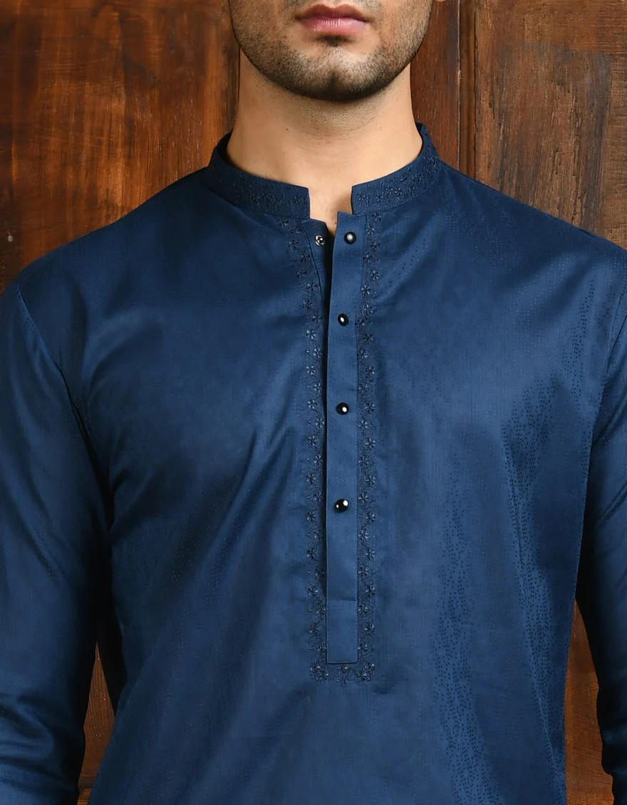 PRUSSIAN BLUE BLENDED KURTA | JJK-S-32945/S24/JJ9279-SF - Image 3